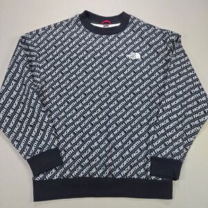 The North Face Womens Black White All Over Logo Print Crew Neck Sweatshirt L